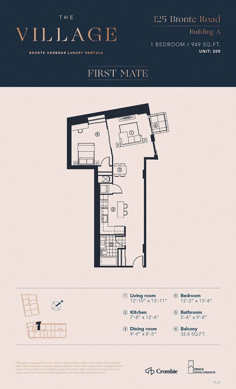 1K_First Mate Floor Plan at 125 Bronte Village, Oakville, Ontario